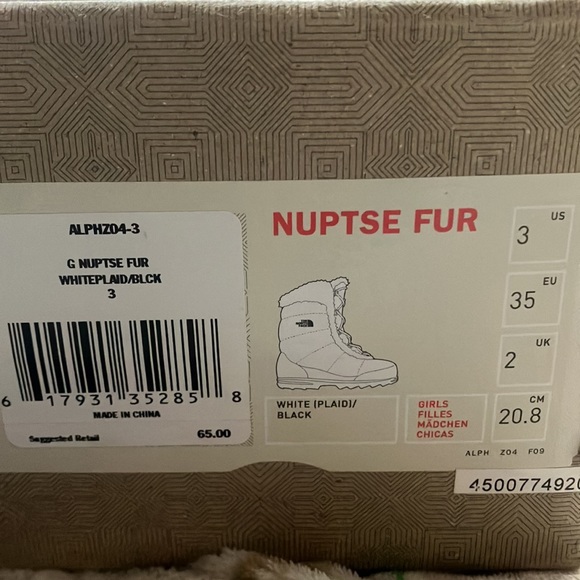 The North Face Nuptse Fur Winter Snow Boot Girls Size 3 - Picture 10 of 10